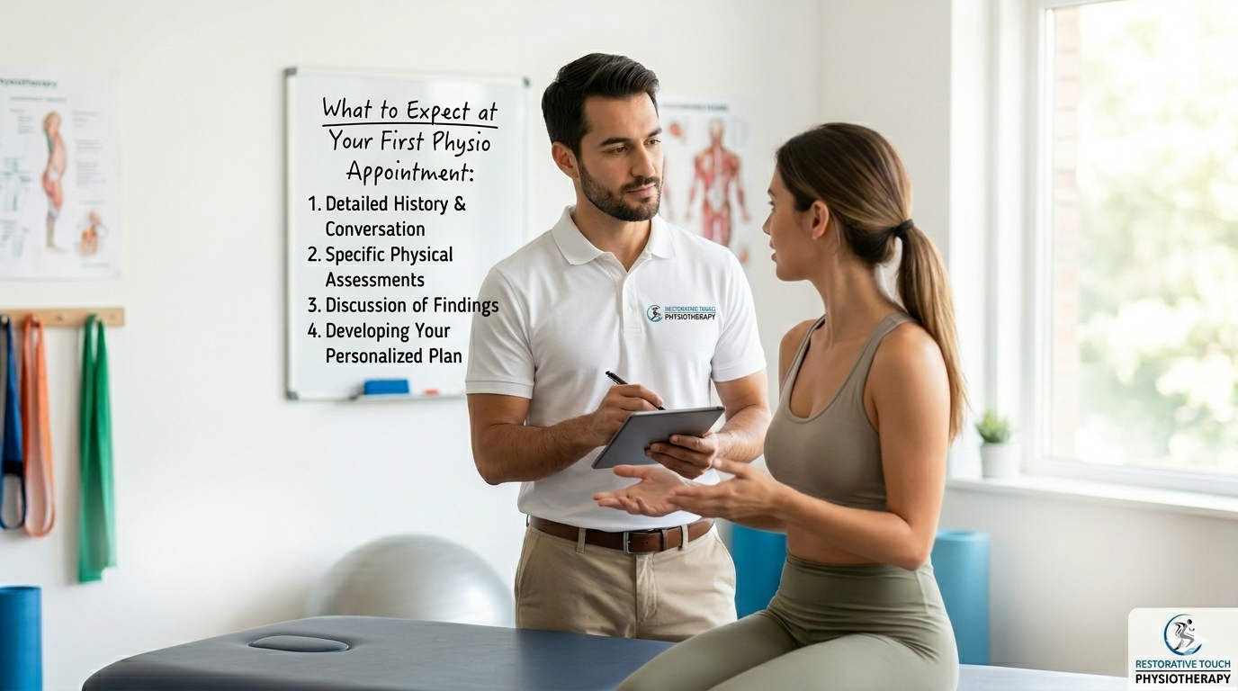 Physiotherapist in an assessment with patient.